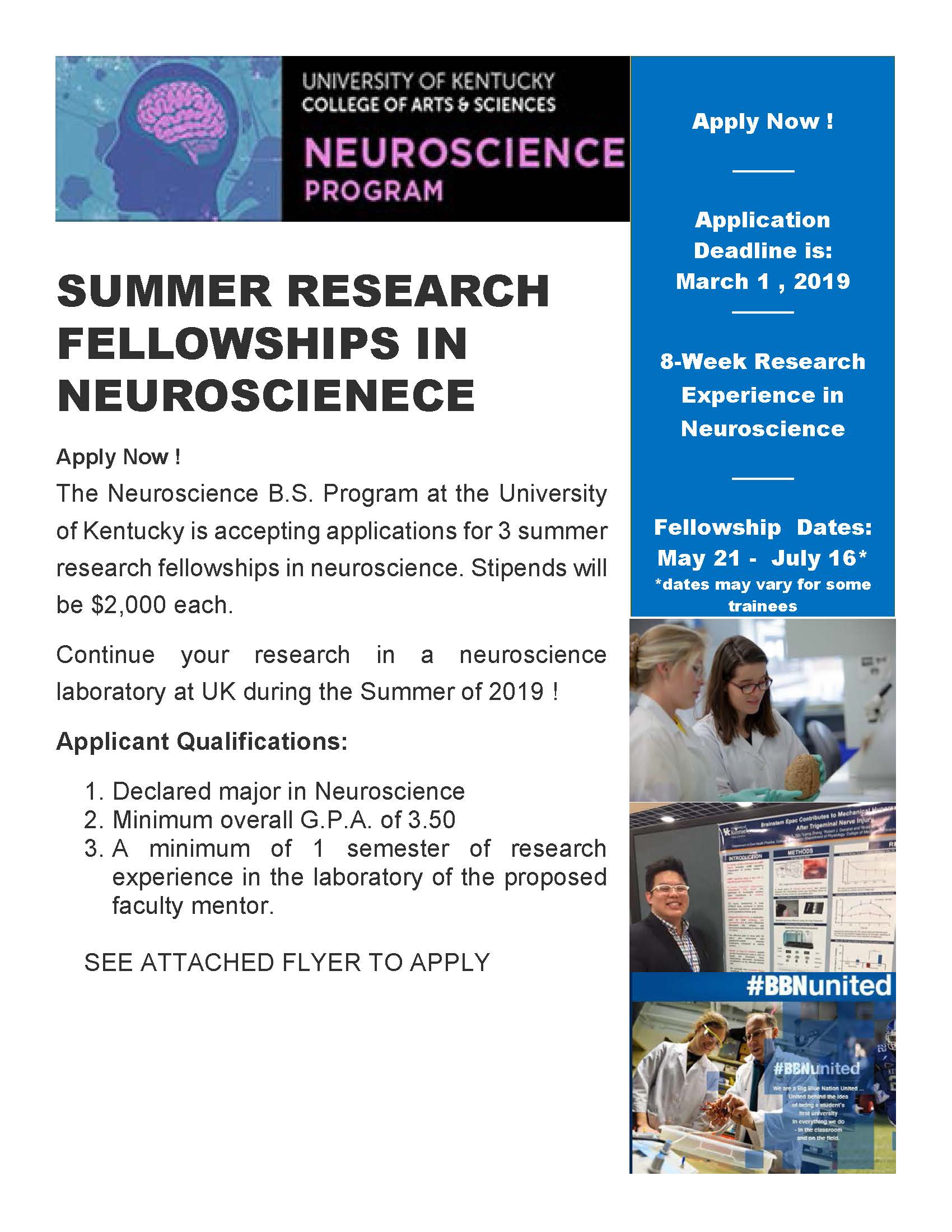 Summer Research Fellowship In Neuroscience 2019 | University Of ...